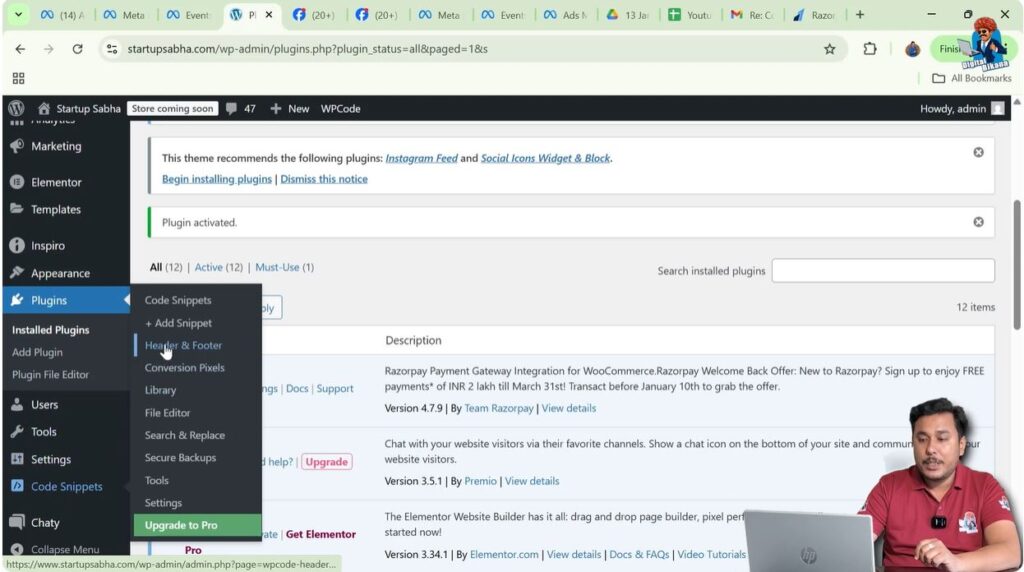 Header and footer script section inside WPCode plugin settings
