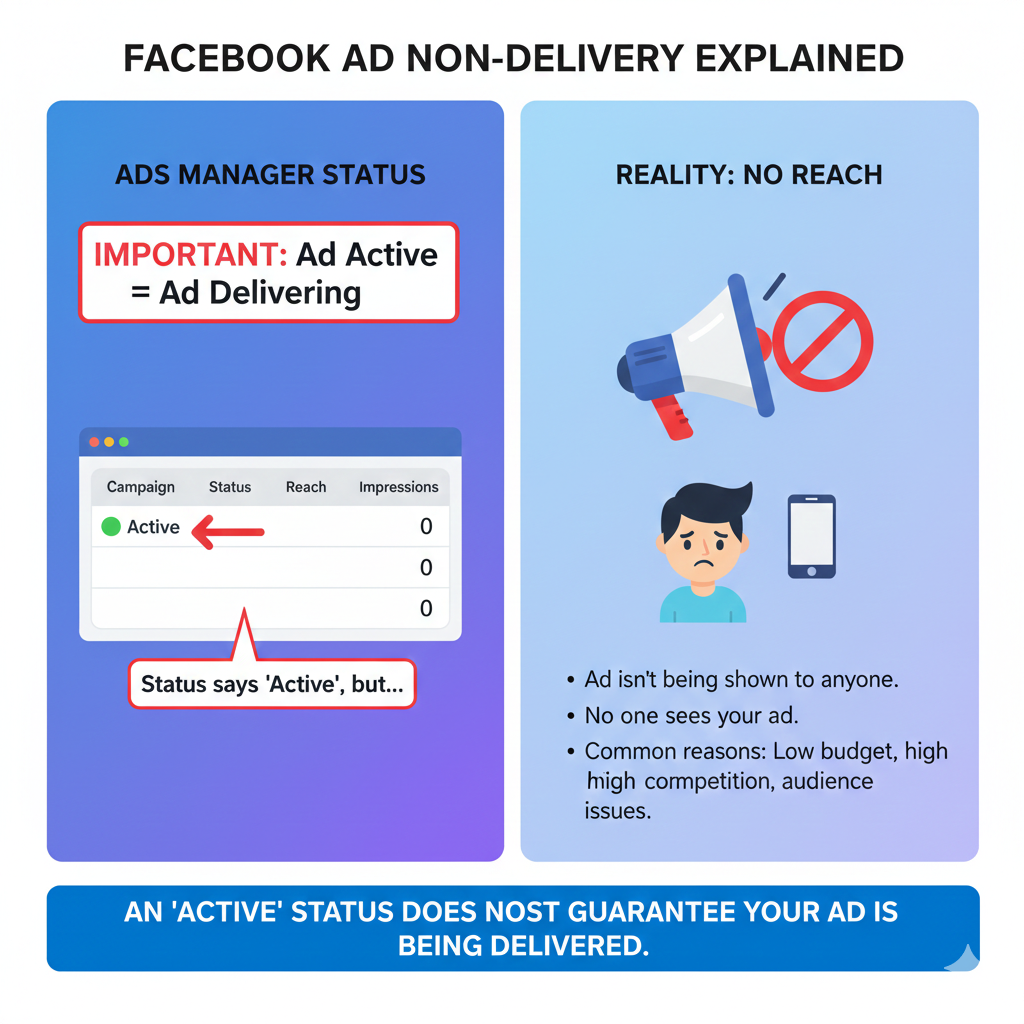 Facebook custom audience ad not delivering despite active campaign