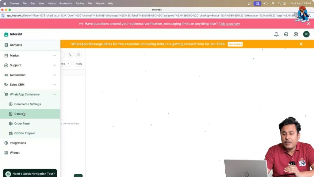 Initiating Shopify catalog connection inside WhatsApp Commerce catalog section in Interakt dashboard