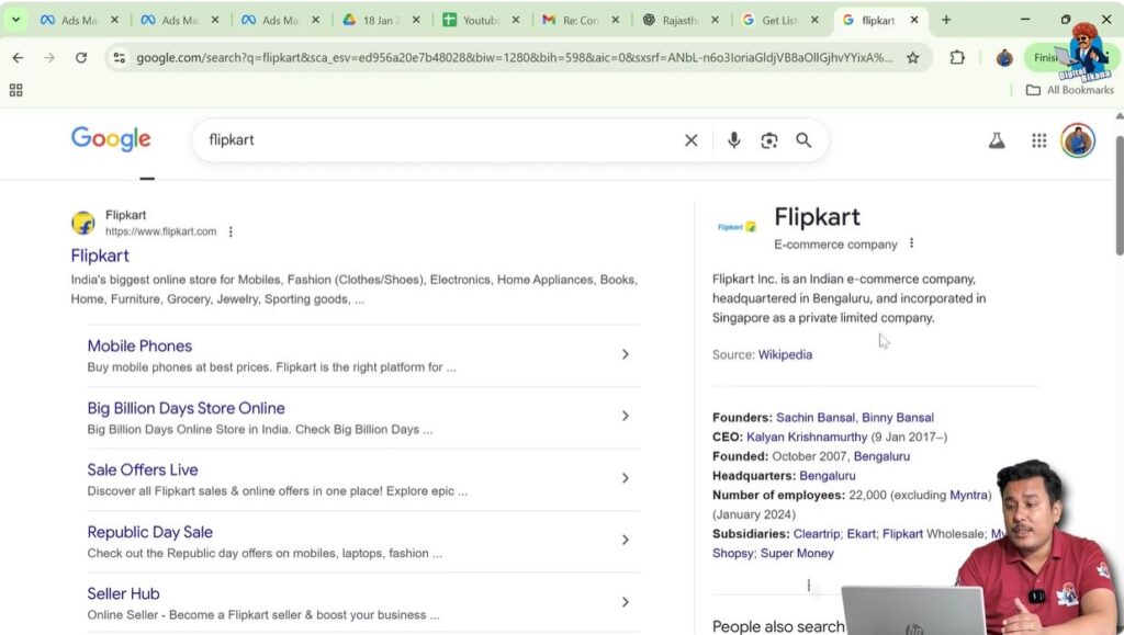 Google knowledge graph panel displayed on the right side of search results