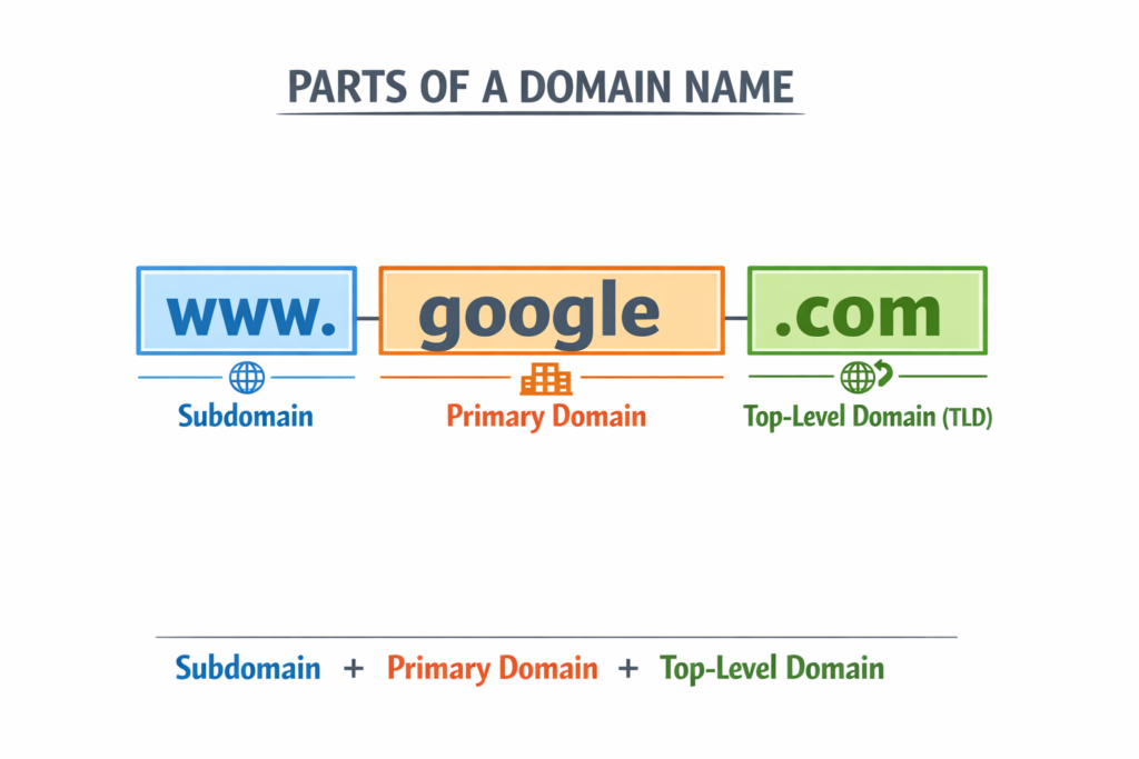 Breaking www.google.com
into subdomain primary domain and top level domain