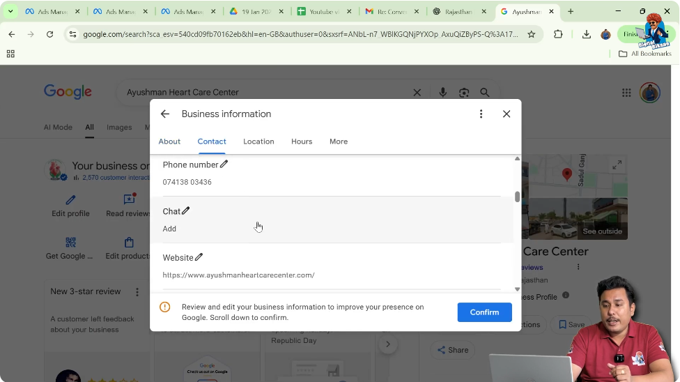 Scrolling and locating chat option inside Google My Business profile settings