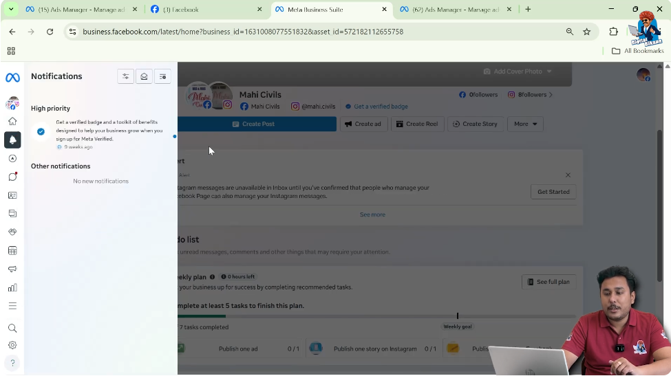 Managing Facebook and Instagram notifications in Meta Business Suite