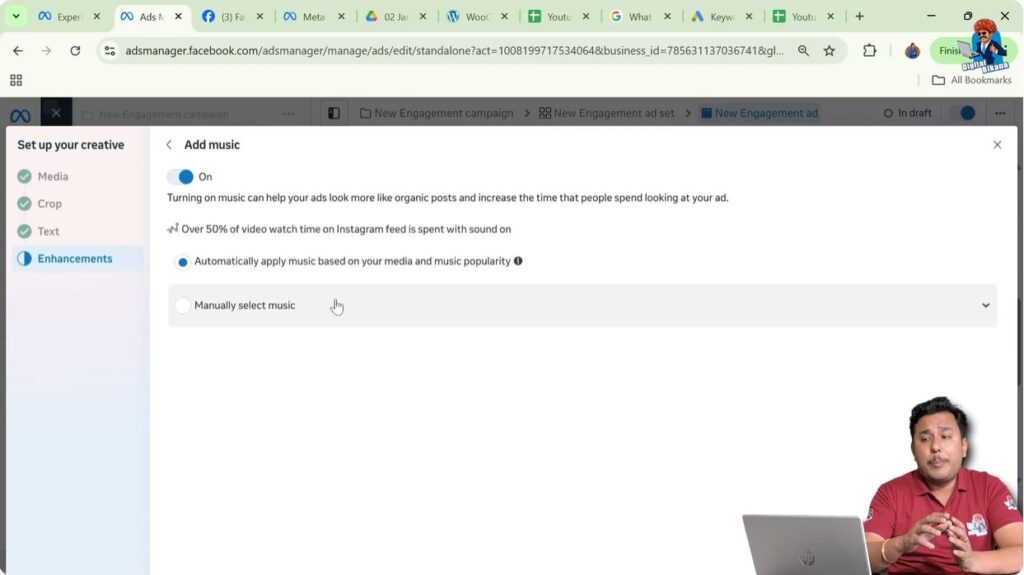Manually selecting copyright free music from Meta Ads music library