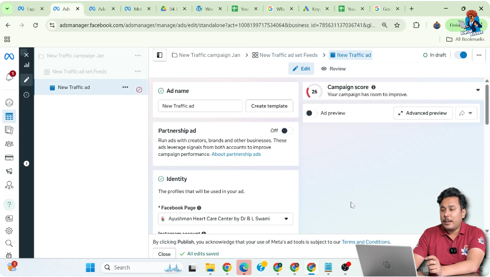 Navigating to ad creative level in WhatsApp call ad campaign