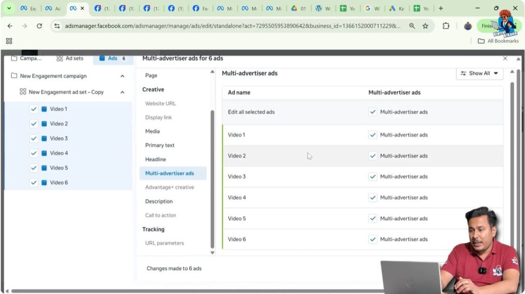 Turning multi-advertiser ads setting on or off for all creatives