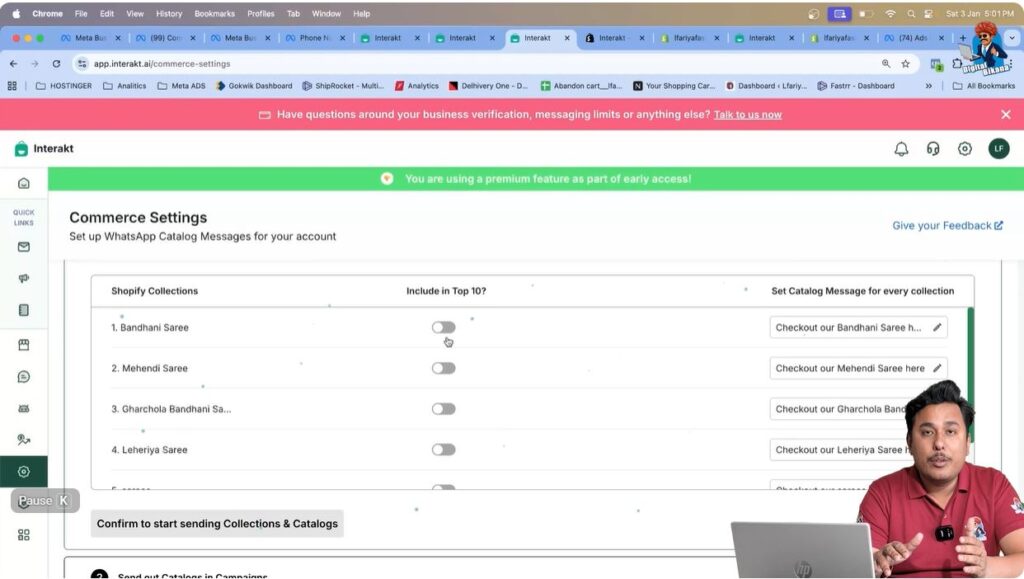 Navigate to Commerce Settings tab in WhatsApp API dashboard to manage product catalog and commerce settings