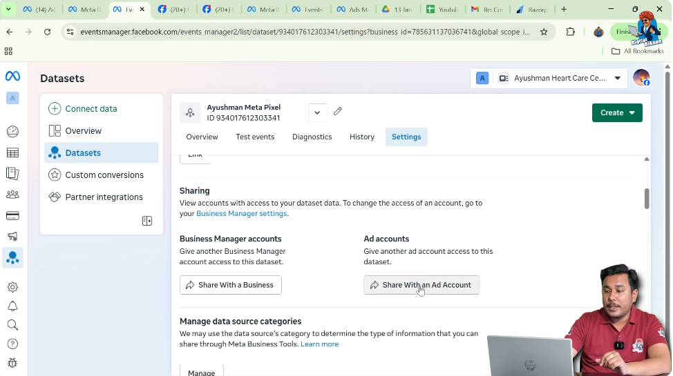 Open ad accounts section in Meta Business Suite to link Meta Pixel