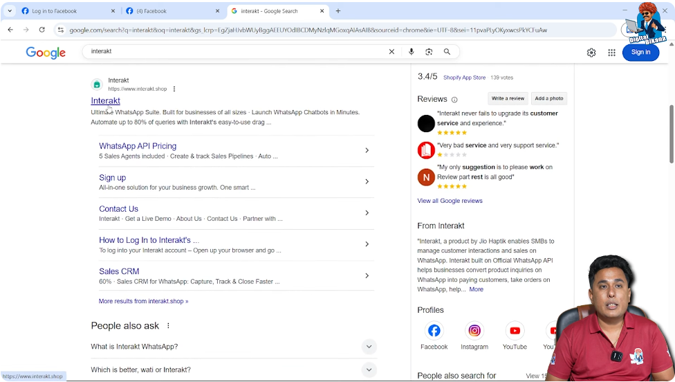 Opening Interakt official website for WhatsApp API setup