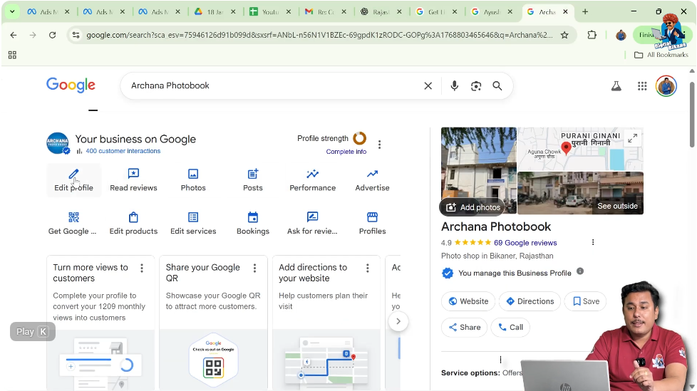 Opening edit profile option in Google My Business to add social media links