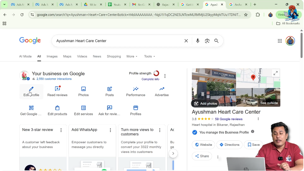 Clicking edit profile option in Google My Business to manage social profile settings