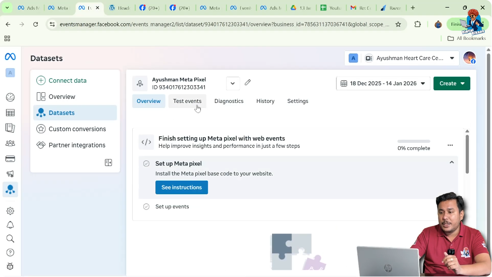 Open Test Events section in Events Manager to verify Facebook Pixel installation
