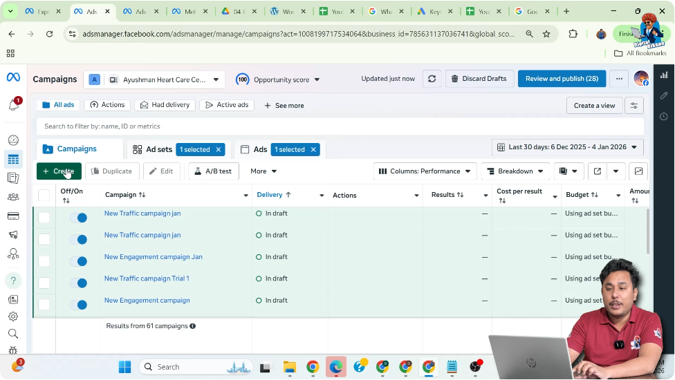 Opening Facebook Ads Manager dashboard to create website traffic ads