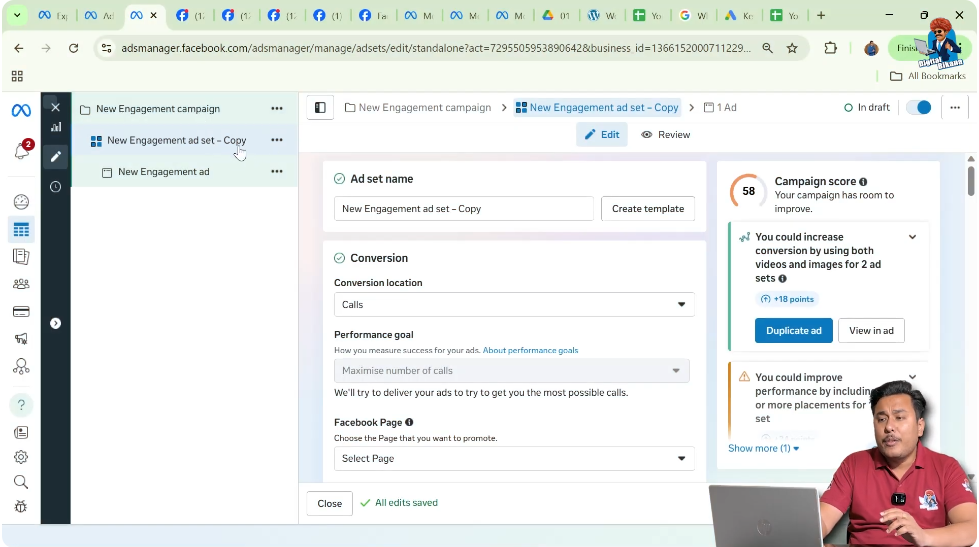 How to edit multiple ad sets together in Meta Ads Manager campaign creation screen