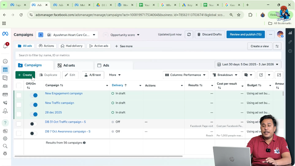 Creating a new campaign in Meta Ads Manager dashboard for call ads