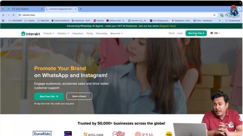 Opening the Interakt website to start WhatsApp Business API signup process