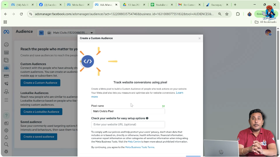 Meta Ads Manager asking for Meta Pixel when selecting website as custom audience source
