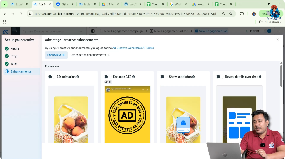 Advantage+ Creative enhancement section in Meta Ads Manager