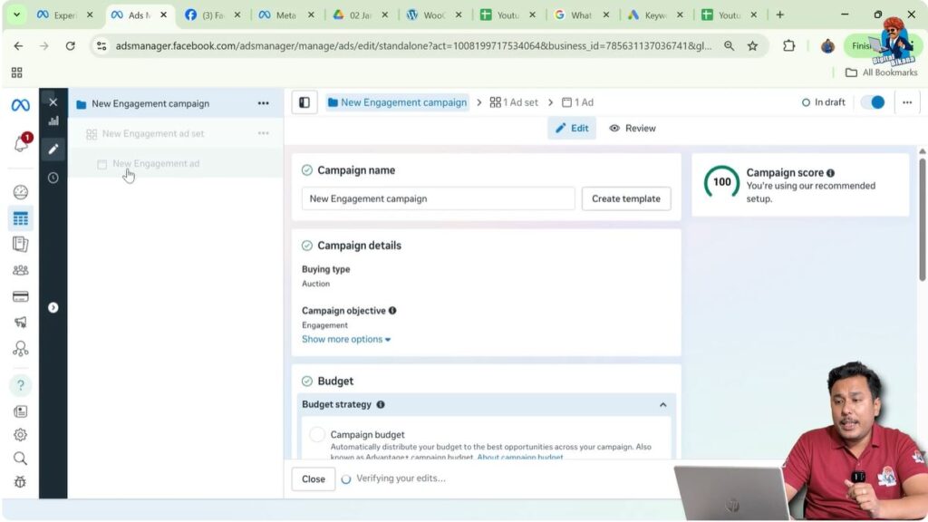 Navigating to ad creative level in Meta Ads Manager campaign setup