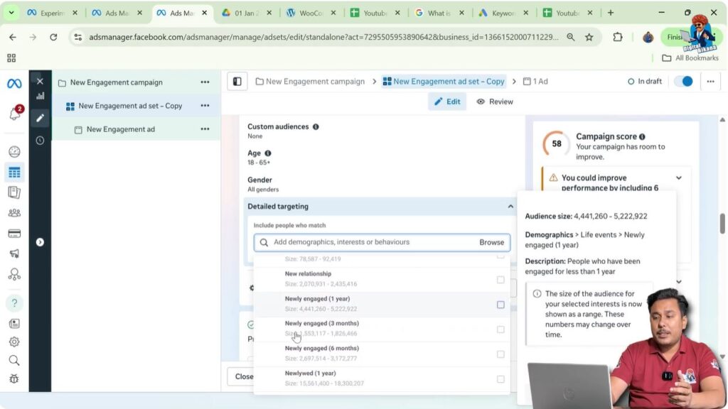 Relationship status and engagement targeting in Meta Ads Manager