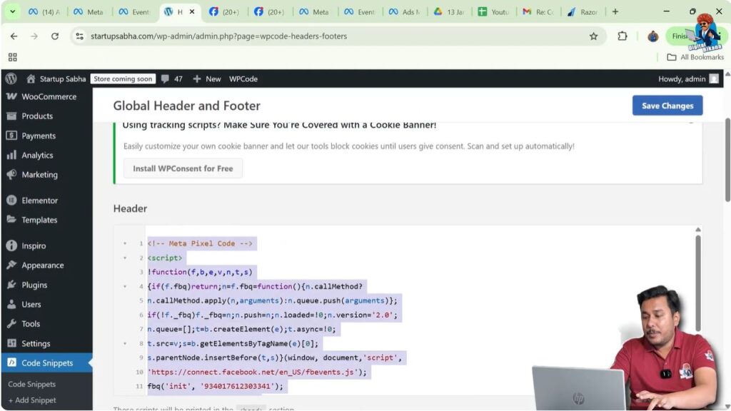 Removing previously added Meta Pixel code from header section