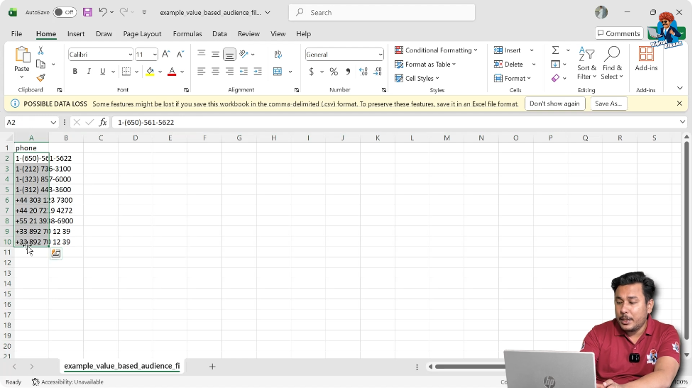 Delete sample mobile numbers from CSV file before entering customer phone numbers