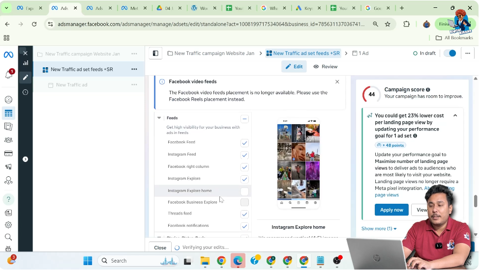 Removing Instagram explore placement due to small ad preview