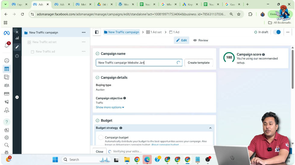 Renaming traffic ad campaign in Facebook Ads Manager