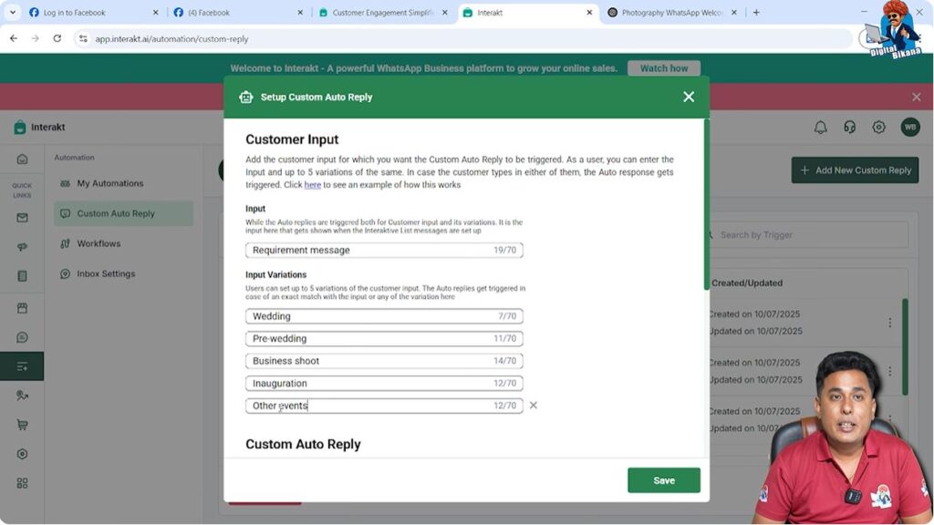 Requirement timing auto reply setup in Interakt WhatsApp Business API