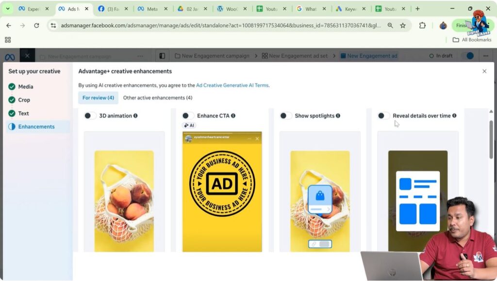 Reveal details over time feature showing product catalog in Advantage+ Creative