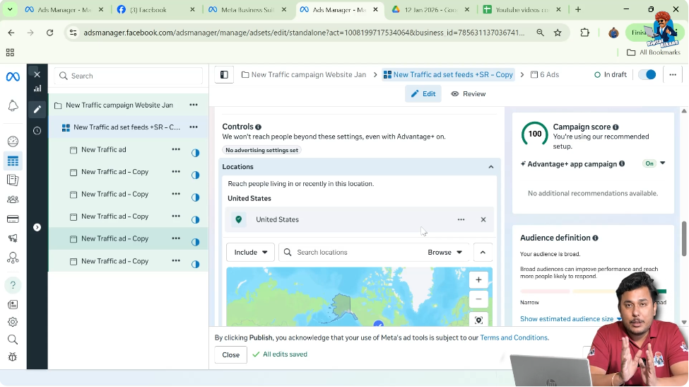 Save United States location targeting settings in Facebook ad set level