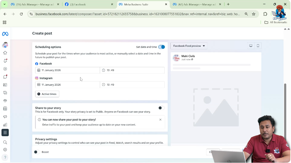 Scheduling Facebook and Instagram posts using Meta Business Suite