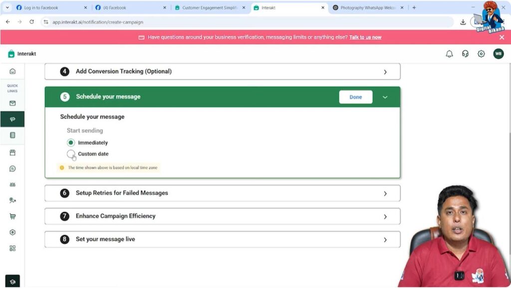 Scheduling or sending WhatsApp Business API marketing campaign immediately in Interakt