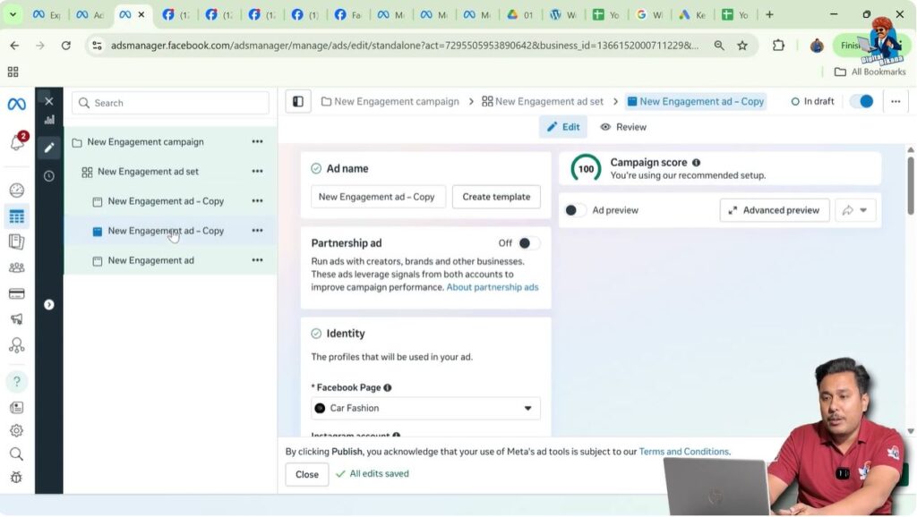 Selecting first ad creative to delete in Meta Ads Manager
