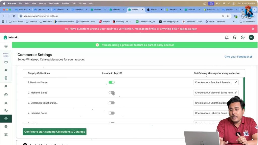 Select products by turning on toggle options for WhatsApp API product collection messages