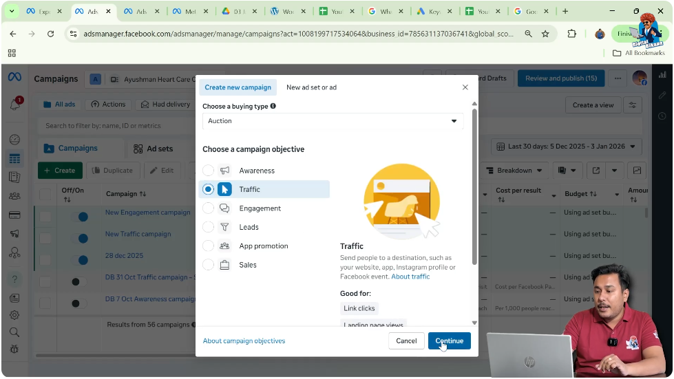 Selecting Traffic objective in Meta Ads Manager for call ads