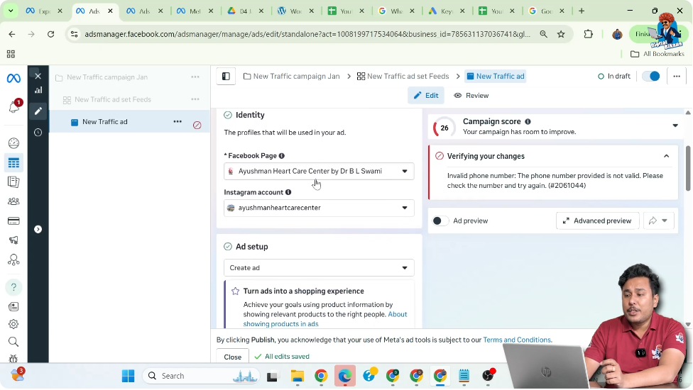 Selecting create ad option for WhatsApp call ad campaign