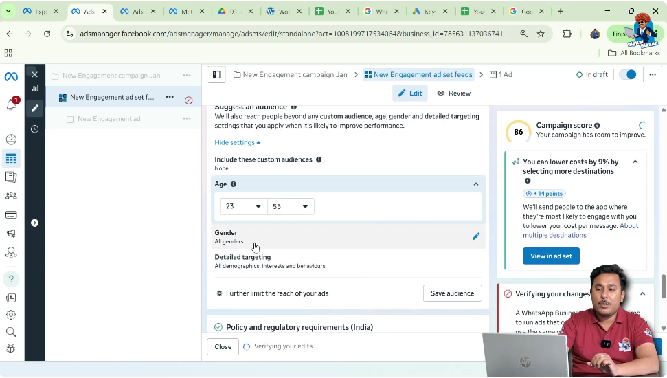 Selecting gender targeting for Facebook and Instagram message ads