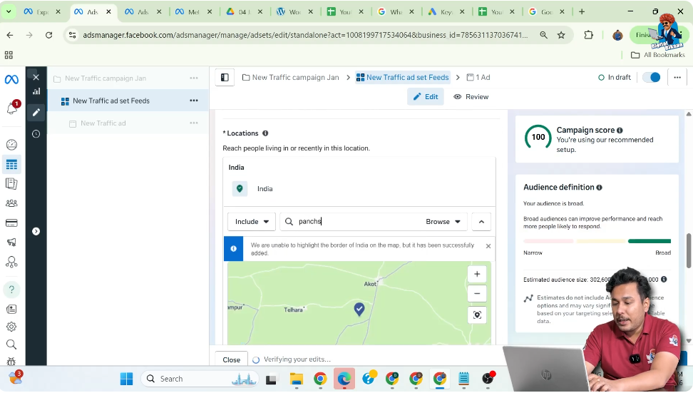 Selecting location and radius targeting for WhatsApp call ads