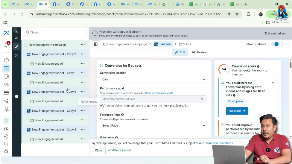 Selecting multiple ad sets using control key in Meta Ads Manager