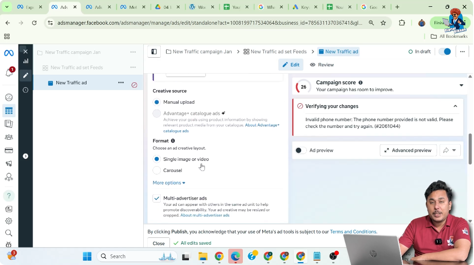 Selecting single image ad format for WhatsApp call ads