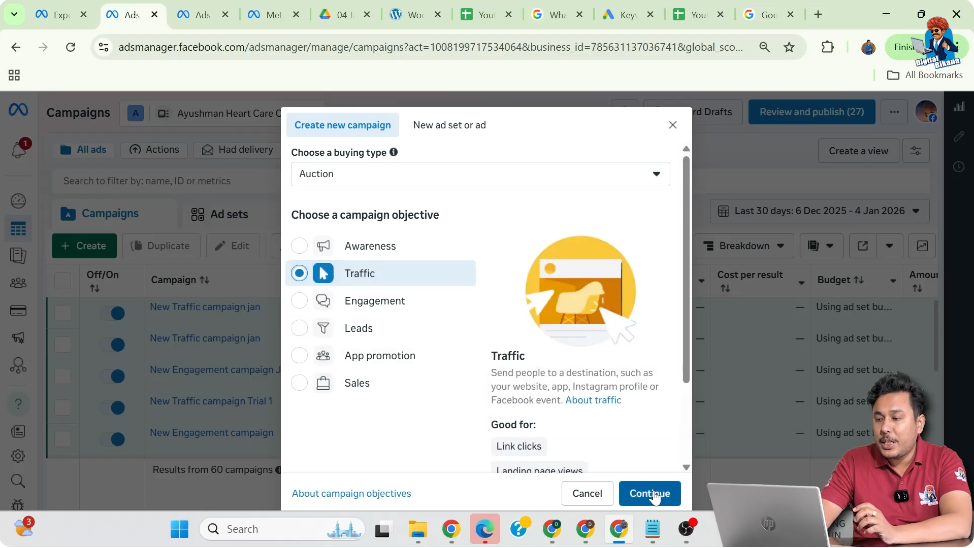 Selecting traffic objective for WhatsApp call ads in Meta Ads Manager