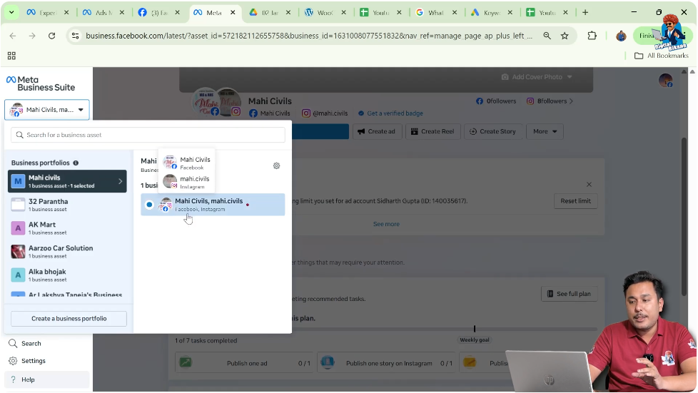 Selecting business portfolio to delete in Meta Business Suite