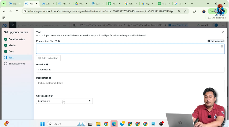 Selecting book now call to action button for traffic ads