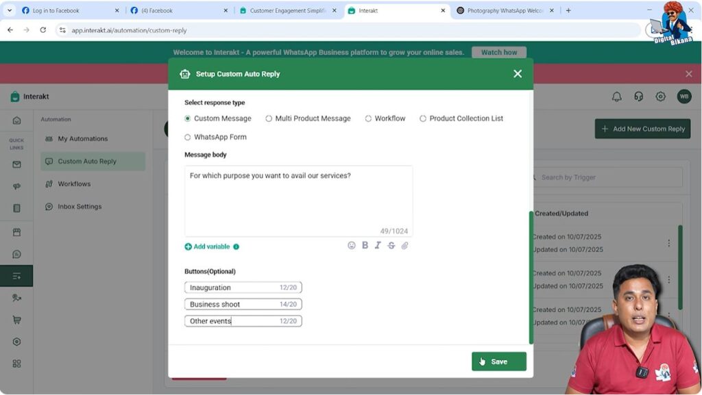 Creating separate auto reply for Others option in WhatsApp Business API chatbot flow