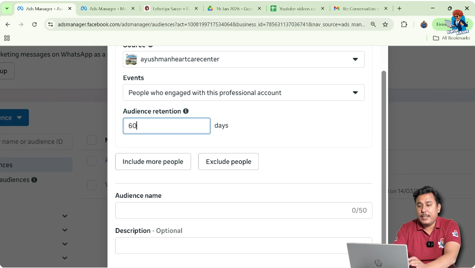 Setting 60 day audience retention for Instagram engagement custom audience