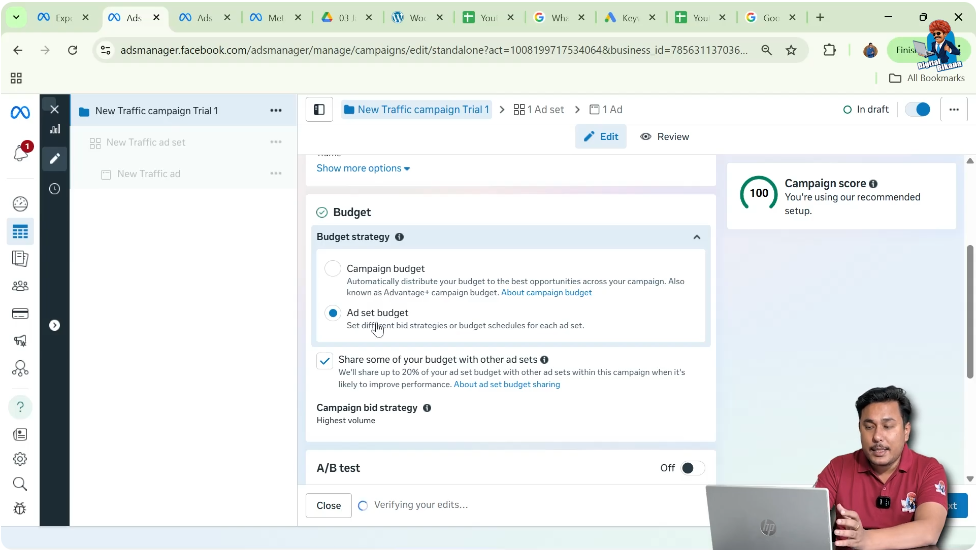 Setting ad budget at ad set level in Meta Ads Manager