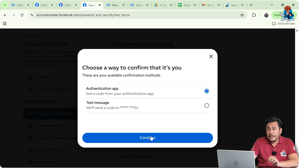 Set up two-step authentication using SMS WhatsApp or authentication app
