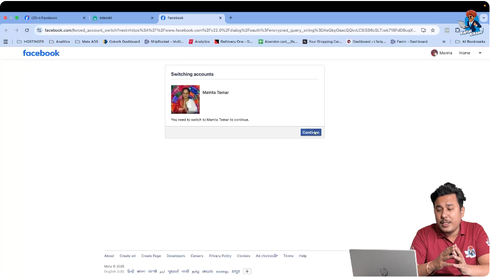 Signing in with Facebook account to create WhatsApp Business API account using Interakt