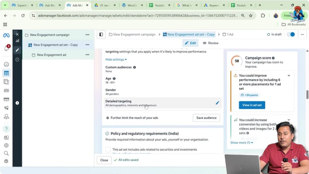 Suggest an audience section with detailed targeting option in Meta Ads Manager